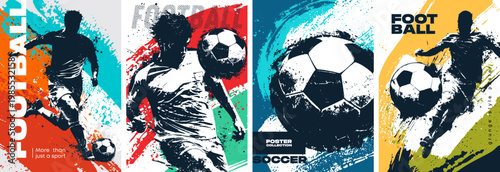Set of posters dedicated to soccer in Grunge silhouette style
