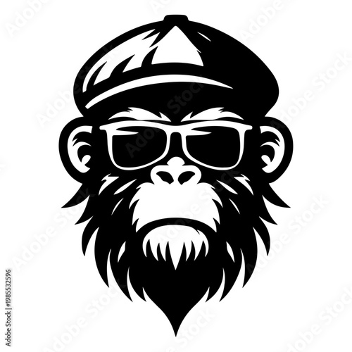 Minimal Monkey Icon with Glasses in Black Silhouette for Clean Logo and Graphic Design