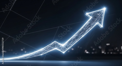 A blue digital business graph with a financial growth arrow and a medical heartbeat line illustrates data success in technology and market finance on a black background