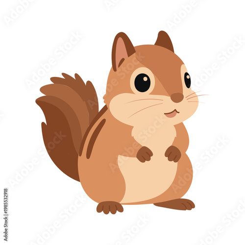 Cartoon illustration of a cute chipmunk with bushy tail standing upright
