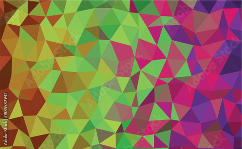 A vivid and colorful geometric pattern featuring a mosaic of diverse polygon shapes and hues