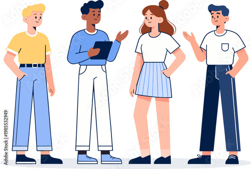 Team of Diverse Friends Engaged in Conversation: A dynamic group of friends, representing a spectrum of backgrounds, engages in an animated discussion.