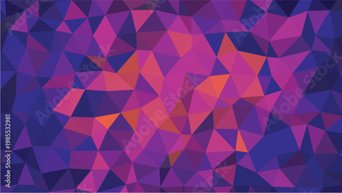 A stunning geometric pattern made of numerous colorful triangles in purple, pink, and orange hues