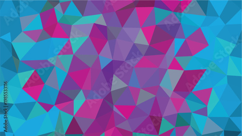 A dynamic low polygonal design displays an exciting blend of pink, purple, and blue triangles