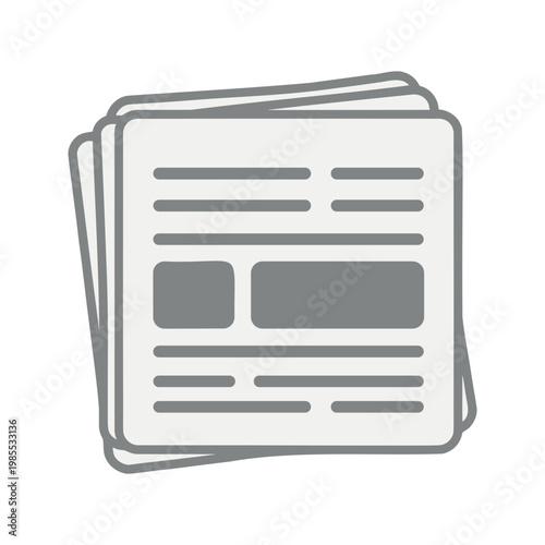 Stack of documents showing news articles in light grey on a white background