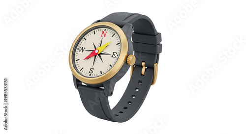 Wristwatch with Compass Face and Dark Grey Strap