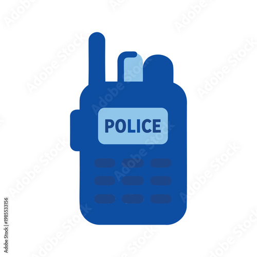 Vector image of a blue police walkie talkie with an antenna on a white background