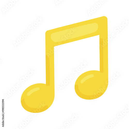 Isolated eighth note in bright yellow on a white background illustration