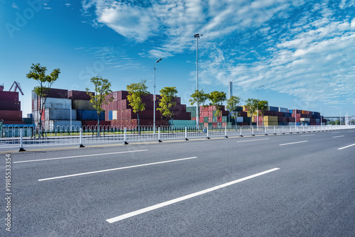 Wallpaper Mural container terminal with road foreground Torontodigital.ca