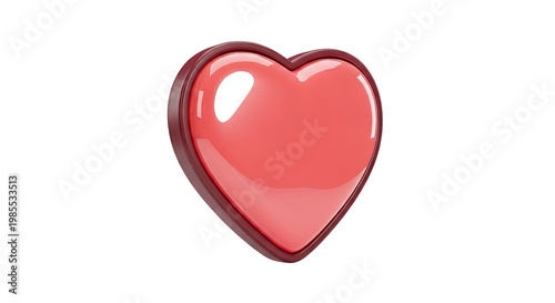 3D Red Heart Icon with Glossy Finish