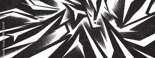 Фотография Abstract black and white sharp lines and jagged shapes with spray paint effect p