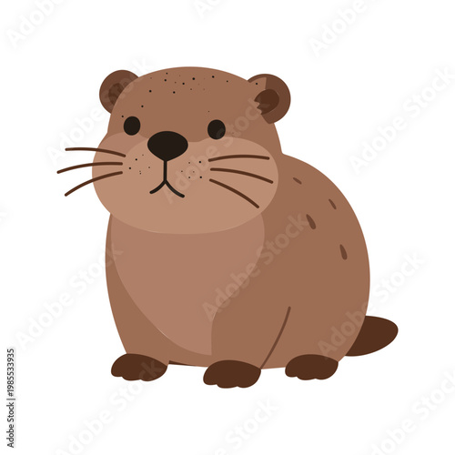 Cartoon river otter with a plump body and tiny ears looks directly forward