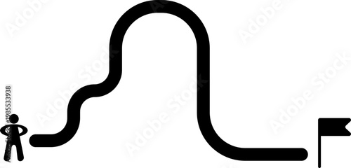 Person stands at start of winding road to flag