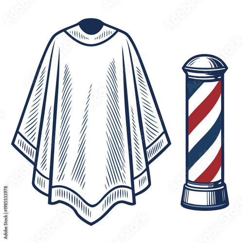 Depicting Bold Stroke Barber Cape Haircut Cloth Vibrant Creative Visual