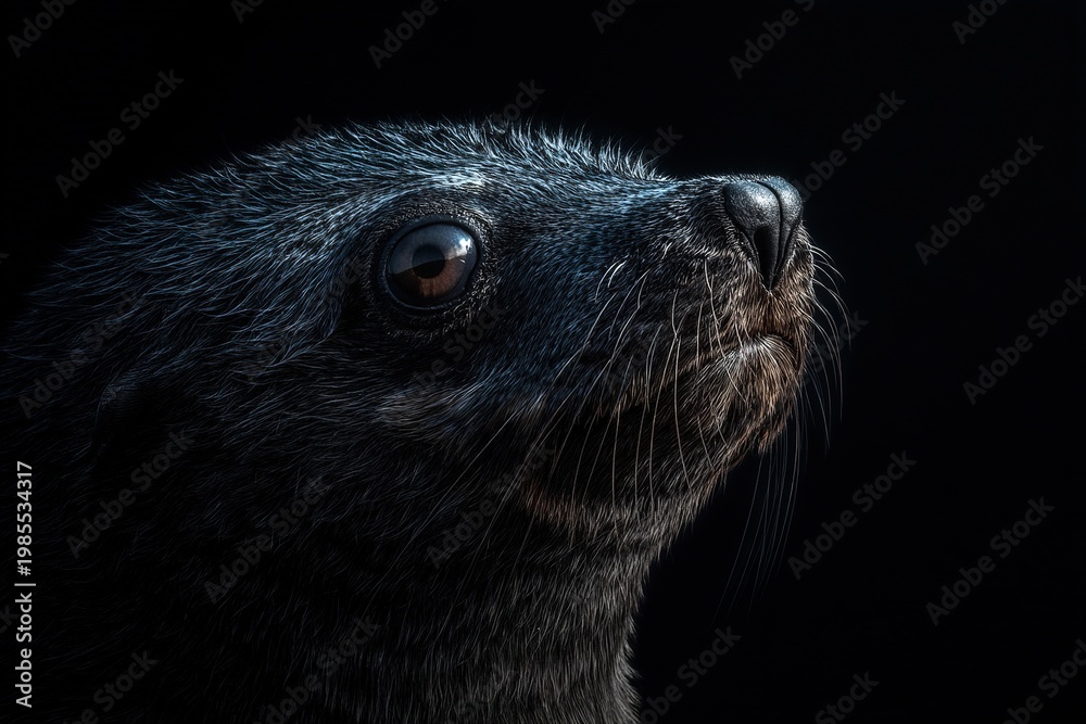 Obraz premium Close-up profile of a seal with detailed fur and dramatic lighting
