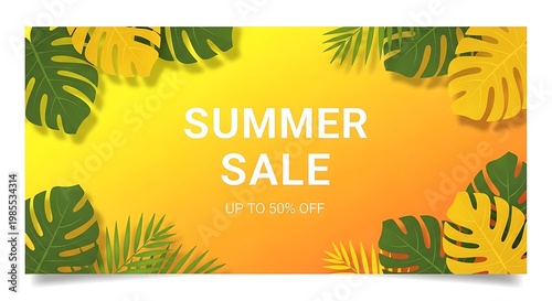 Tropical summer holiday poster design featuring a sunset silhouette of palm trees on a paradise island beach with ocean waves and a vector travel background landscape