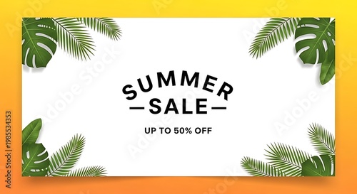 Tropical summer holiday poster design featuring a sunset silhouette of palm trees on a paradise island beach with ocean waves and a vector travel background landscape