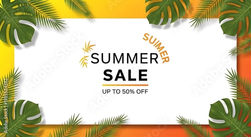 Tropical summer holiday poster design featuring a sunset silhouette of palm trees on a paradise island beach with ocean waves and a vector travel background landscape
