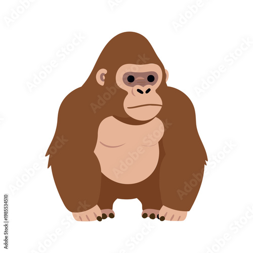 Adorable gorilla standing with a serious expression on its face, looking directly ahead