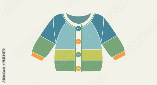 Cute colorful baby cardigan illustration with round neck long sleeves button closure design isolated on a bright cream background