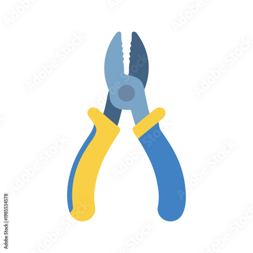 Illustration of blue and yellow handled pliers on a white background