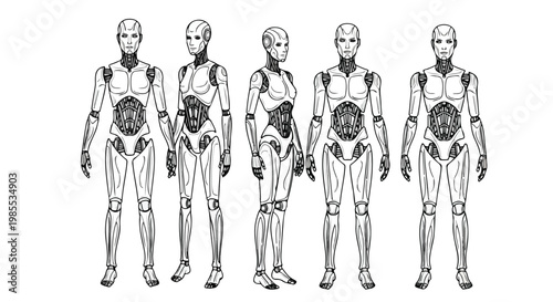 Set of 5 Humanoid Robot Anatomy Vector Illustrations