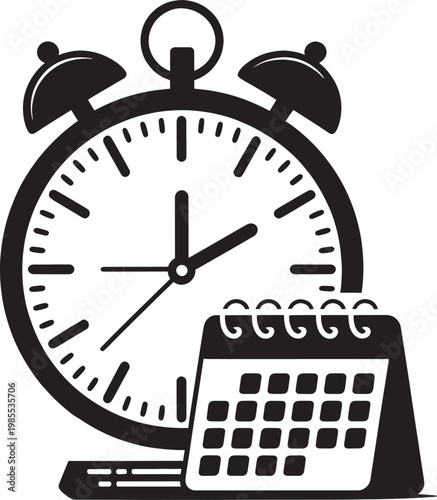Alarm clock and calendar, concept of time management, scheduling and deadlines, importance of punctuality and planning