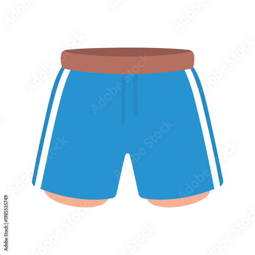 Illustration of blue athletic shorts with white stripes and a drawstring waist