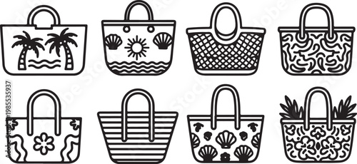Decorative monogrammed handbags and purses with floral and geometric patterns Vector