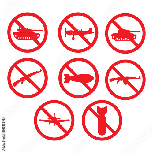 No War and Military Weapon Prohibited Sign Silhouette Collection