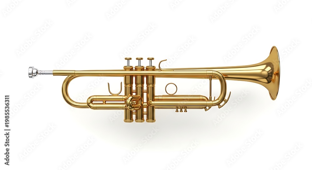 Obraz premium Golden Trumpet Instrument on White Background