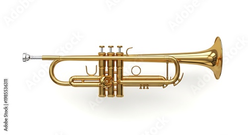 Golden Trumpet Instrument on White Background