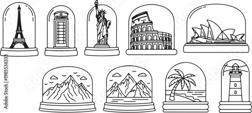 Illustrations of various cathedral styles and elements from different periods Vector