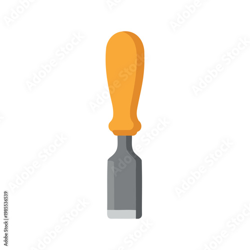 Isolated vector graphic of a flat chisel with a plastic golden handle on a white backdrop