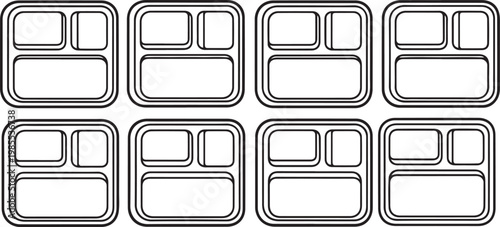 Black and white illustration of a series of windows and shutters Vector