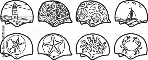 Hand-drawn sketches of various objects and creatures with intricate patterns Vector