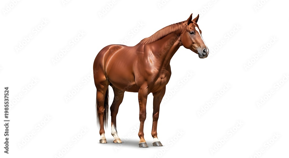 Obraz premium Brown Horse Standing Isolated on White Background
