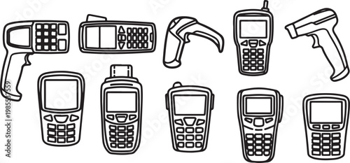 Various types of computer and phone accessories displayed in a flat lay style Vector