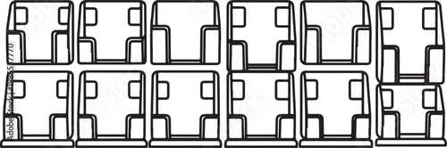 Black and white line art of a chorus line of showgirls in elaborate costumes Vector