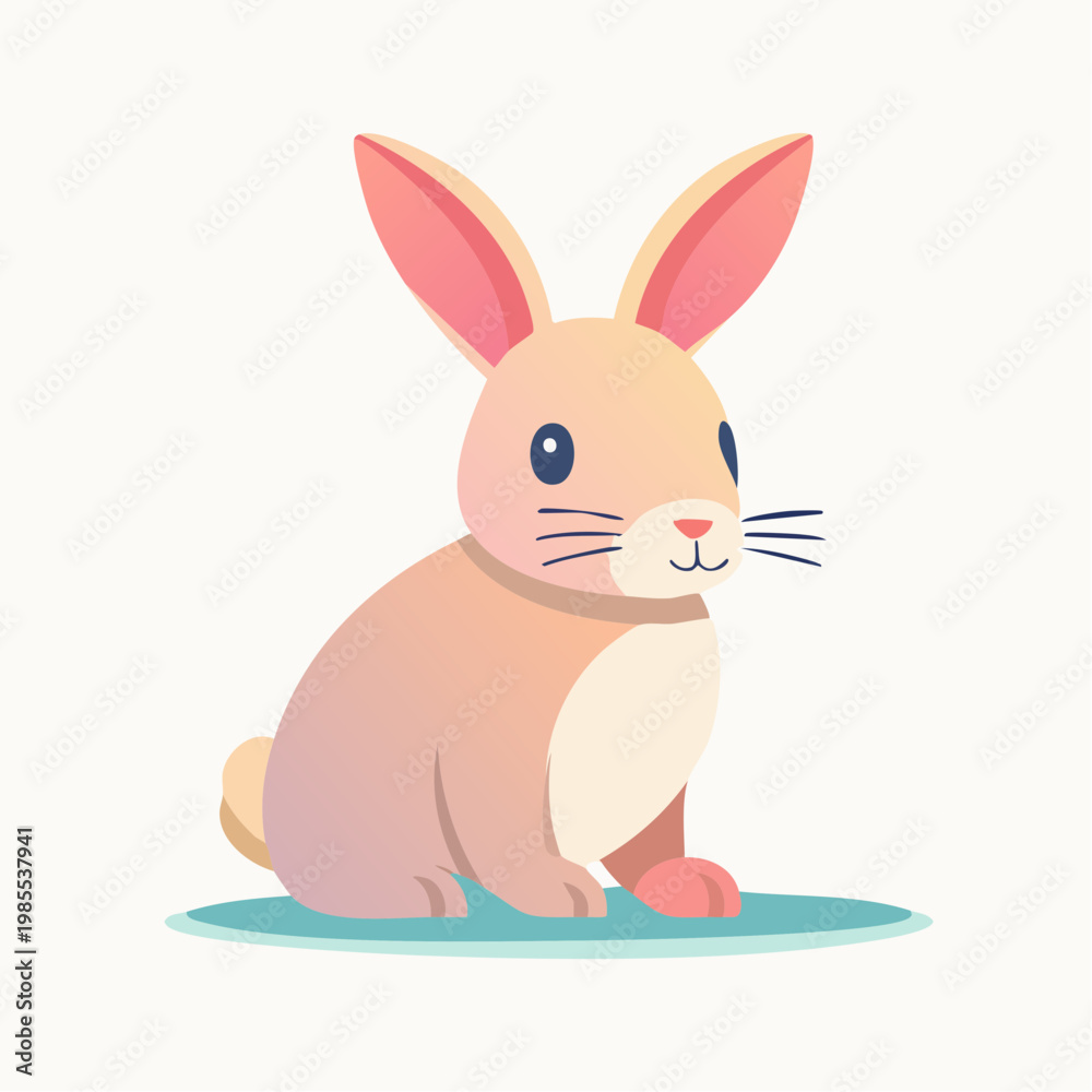 Obraz premium Cute cartoon rabbit sitting on a light blue surface with a subtle background