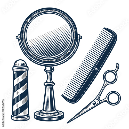 Bold Stroke Mirror And Comb Barber Creative Visual Great for Commercial Projects