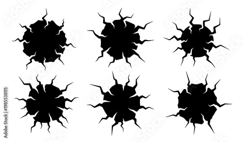 Bullet hole silhouette vector bold impact icons cracked damage symbol set black design