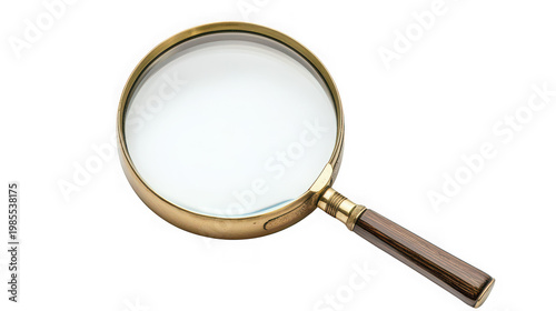 A gold magnifying glass on transparent background