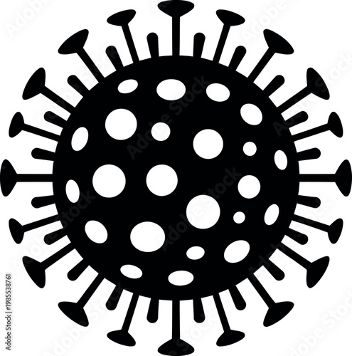 Illustration of a coronavirus particle with spike proteins and circular core.