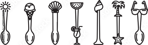 A collection of seven different types of lamps and light fixtures Vector
