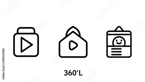 Icons for playback and profile identification with content creation account management social media identification streaming illustration personal information document registration interface