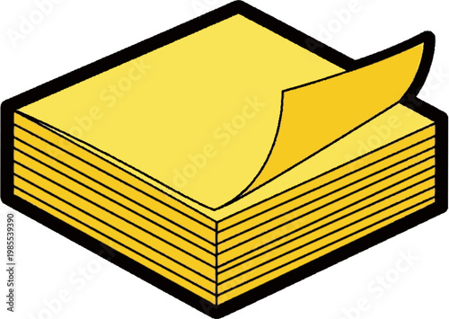 Sticky Notes Stack Yellow Illustration with Peeling Top Note
