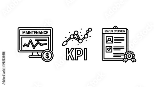 Maintenance graph kpi diagram checklist icons with key performance indicator maintenance analysis checklist performance business management statistics progress strategy illustration