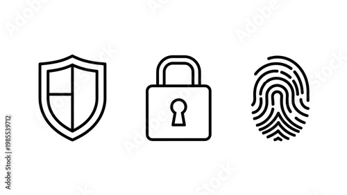 Security shield padlock fingerprint icons with security fingerprint protection identification biometric illustration authentication password internet personal identity template