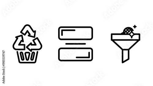 Recycling data synchronization filtering icons representing sustainability and data management with eco friendly recycling synchronization filtering management sustainability database transfer